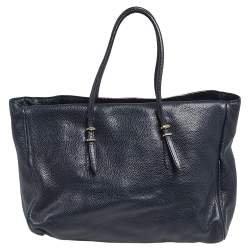 Pre Owned Carolina Herrera Dark Blue Leather Tempo Collection Adagio Tote