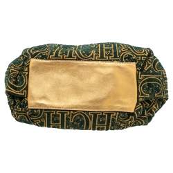 Pre Owned CH Carolina Herrera Green/Gold Monogram Velvet and Leather Chain Hobo