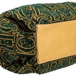 Pre Owned CH Carolina Herrera Green/Gold Monogram Velvet and Leather Chain Hobo
