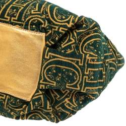 Pre Owned CH Carolina Herrera Green/Gold Monogram Velvet and Leather Chain Hobo