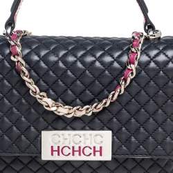 CH Carolina Herrera Black Quilted Leather Bimba Flap Top Handle Bag