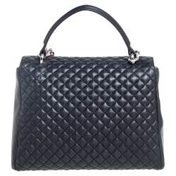 CH Carolina Herrera Black Quilted Leather Bimba Flap Top Handle Bag