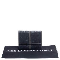 مملوكة مسبقًا CH Carolina Herrera Black Monogram Embossed Leather Trifold Wallet