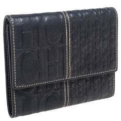 مملوكة مسبقًا CH Carolina Herrera Black Monogram Embossed Leather Trifold Wallet