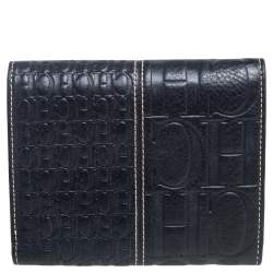 مملوكة مسبقًا CH Carolina Herrera Black Monogram Embossed Leather Trifold Wallet