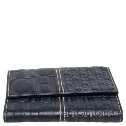 مملوكة مسبقًا CH Carolina Herrera Black Monogram Embossed Leather Trifold Wallet