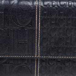 مملوكة مسبقًا CH Carolina Herrera Black Monogram Embossed Leather Trifold Wallet