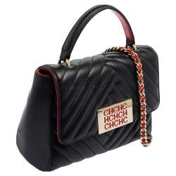 Pre Owned CH Carolina Herrera Black Quilted Leather Bimba Top Handle Bag