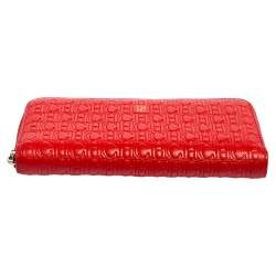Pre Owned CH Carolina Herrera Monogram Embossed Leather Zip Around Wallet