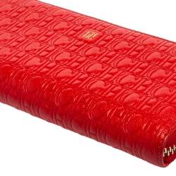 Pre Owned CH Carolina Herrera Monogram Embossed Leather Zip Around Wallet
