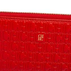 Pre Owned CH Carolina Herrera Monogram Embossed Leather Zip Around Wallet
