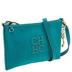 Pre Owned Carolina Herrera Turquoise Blue Leather Crossbody Bag
