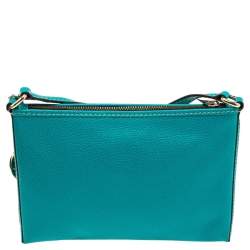 Pre Owned Carolina Herrera Turquoise Blue Leather Crossbody Bag