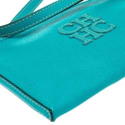 Pre Owned Carolina Herrera Turquoise Blue Leather Crossbody Bag