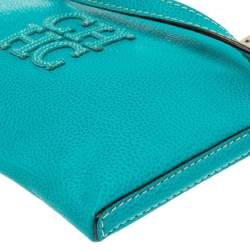 Pre Owned Carolina Herrera Turquoise Blue Leather Crossbody Bag