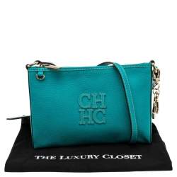 Pre Owned Carolina Herrera Turquoise Blue Leather Crossbody Bag
