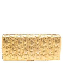 Pre Owned حقيبة كلتش سي أتش كارولينا هيريرا جلد مونوغرامي ذهبي 