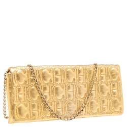 Pre Owned حقيبة كلتش سي أتش كارولينا هيريرا جلد مونوغرامي ذهبي 