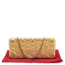 Pre Owned حقيبة كلتش سي أتش كارولينا هيريرا جلد مونوغرامي ذهبي 