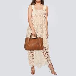 Pre Owned حقيبة يد كارولينا هيريرا ماتيو متوسطة جلد بني 