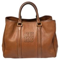 Pre Owned حقيبة يد كارولينا هيريرا ماتيو متوسطة جلد بني 