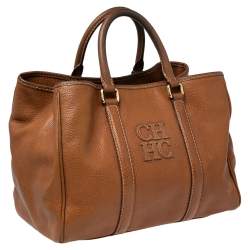 Pre Owned حقيبة يد كارولينا هيريرا ماتيو متوسطة جلد بني 