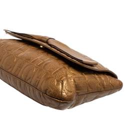 Pre Owned CH Carolina Herrera Gold Monogram Leather Audrey Shoulder Bag