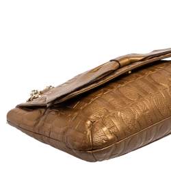 Pre Owned CH Carolina Herrera Gold Monogram Leather Audrey Shoulder Bag