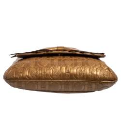 Pre Owned CH Carolina Herrera Gold Monogram Leather Audrey Shoulder Bag