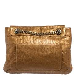 Pre Owned CH Carolina Herrera Gold Monogram Leather Audrey Shoulder Bag
