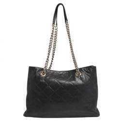 Pre Owned حقيبة يد توتس سي أتش كارولينا هيريرا شوبر جلد نمط مبطن أسود بسلسلة