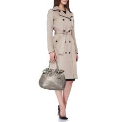 Pre Owned Carolina Herrera Metallic Grey Monogram Leather Bucket Bag