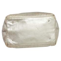 Pre Owned Carolina Herrera Metallic Grey Monogram Leather Bucket Bag