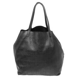 مملوكة مسبقًا CH Carolina Herrera Black Monogram Embossed Leather Shopper Tote
