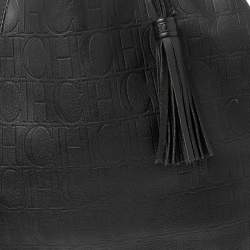 مملوكة مسبقًا CH Carolina Herrera Black Monogram Embossed Leather Shopper Tote