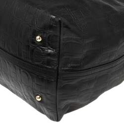 مملوكة مسبقًا CH Carolina Herrera Black Monogram Embossed Leather Shopper Tote