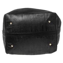 مملوكة مسبقًا CH Carolina Herrera Black Monogram Embossed Leather Shopper Tote