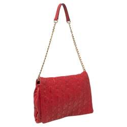 Pre Owned CH Carolina Herrera Red Monogram Leather Flap Chain Shoulder Bag 
