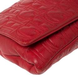 Pre Owned CH Carolina Herrera Red Monogram Leather Flap Chain Shoulder Bag 