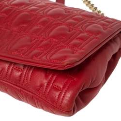 Pre Owned CH Carolina Herrera Red Monogram Leather Flap Chain Shoulder Bag 