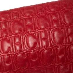 Pre Owned CH Carolina Herrera Red Monogram Leather Flap Chain Shoulder Bag 