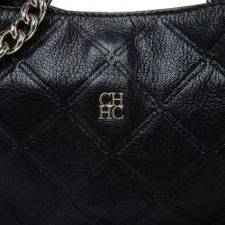 Pre Owned CH Carolina Herrera Black Quilt Pattern Leather Chain Shopper Tote