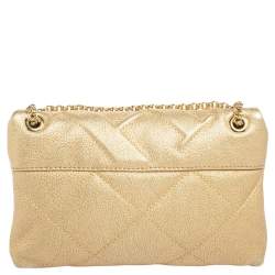 Pre Owned حقيبة كتف سي إتش كارولينا هيريرا جلد ذهبي مبطن بسلسلة وقلاب