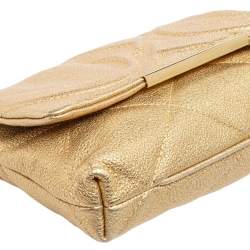 Pre Owned حقيبة كتف سي إتش كارولينا هيريرا جلد ذهبي مبطن بسلسلة وقلاب