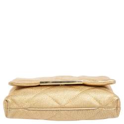 Pre Owned حقيبة كتف سي إتش كارولينا هيريرا جلد ذهبي مبطن بسلسلة وقلاب