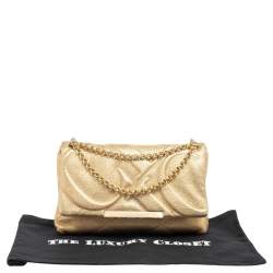 Pre Owned حقيبة كتف سي إتش كارولينا هيريرا جلد ذهبي مبطن بسلسلة وقلاب