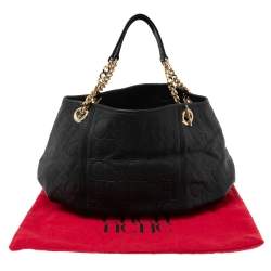 Pre Owned CH Carolina Herrera Black Monogram Leather Chain Hobo