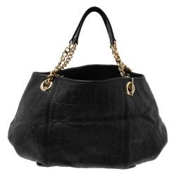 Pre Owned CH Carolina Herrera Black Monogram Leather Chain Hobo