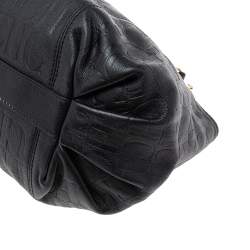Pre Owned CH Carolina Herrera Black Monogram Leather Chain Hobo