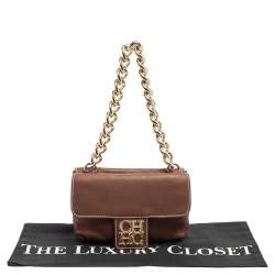 Pre Owned CH Carolina Herrera Brown Leather Double Flap Chain Bag